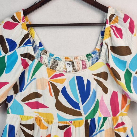 Tabitha Brown Target Mini Dress Women SZ LG Botanical Print Linen Blend Pockets - Picture 5 of 16